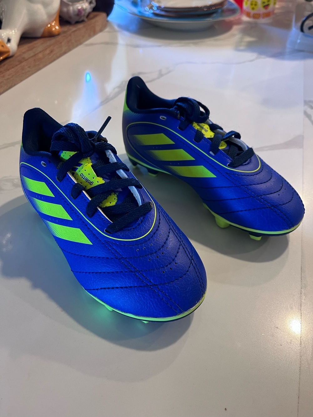 adidas Blue and Neon Green Kids Soccer Cleats
